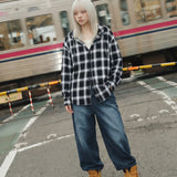 ロゴフードチェックシャツ(BLACk)