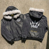 ファー脱着デニムパーカー (BLACK)