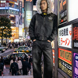 ファー脱着デニムパーカー (BLACK)