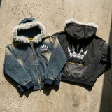 ファー脱着デニムパーカー (BLACK)