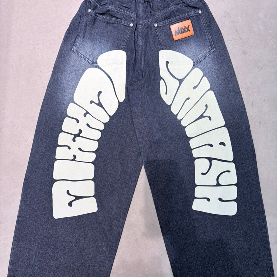 ORイニシャルペイントバレルデニムパンツ