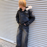 ファー脱着デニムパーカー (BLACK)